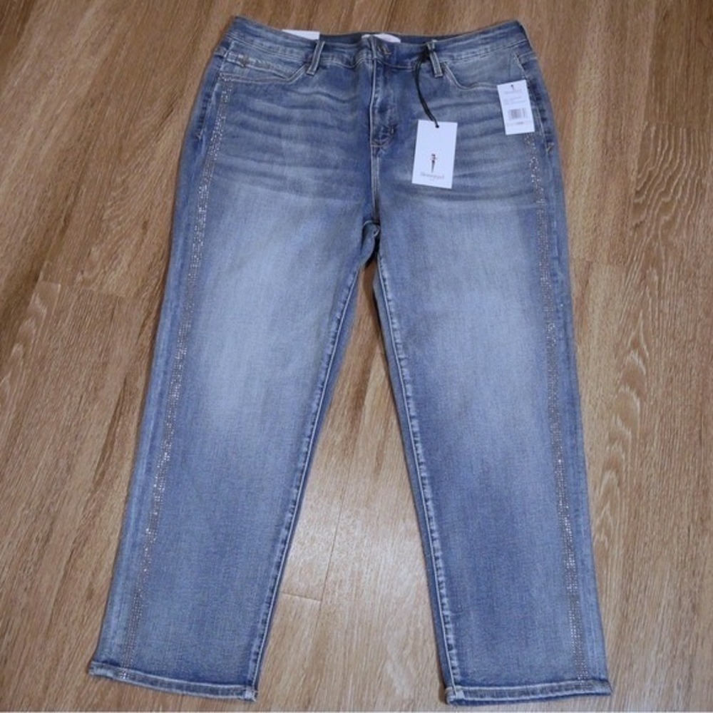 Skinnygirl Celeste Straight Ankle Jeans 14W Kate Wash Rhinestone Stripe 30136275